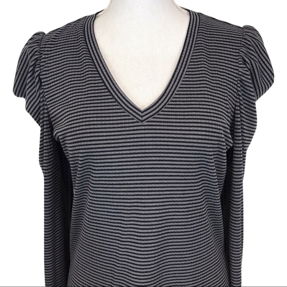 NWT ELLA MOSS Drape Puff Long Sleeve Gray Black Stripe Sz L - Picture 3 of 9
